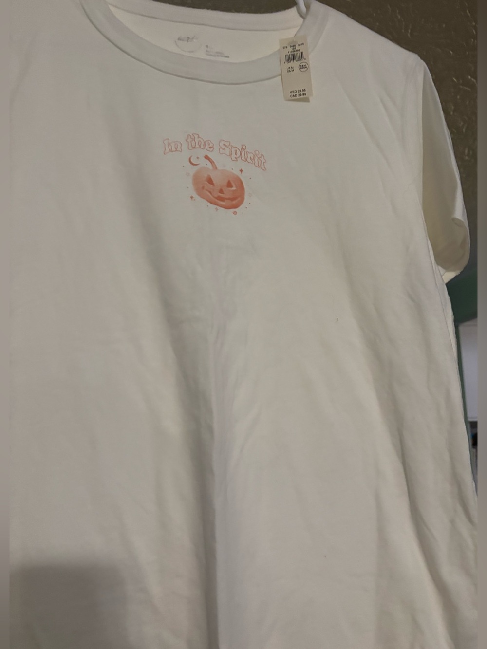 aerie White Short-Sleeve Tee with Pumpkin Graphic